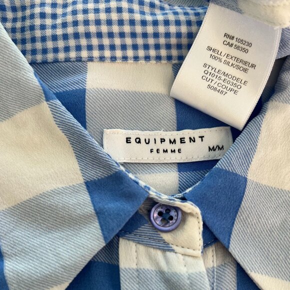 EQUIPMENT BLUE WHITE CHECKERED SILK SHIRT SIZE MEDIUM - Picture 16 of 17
